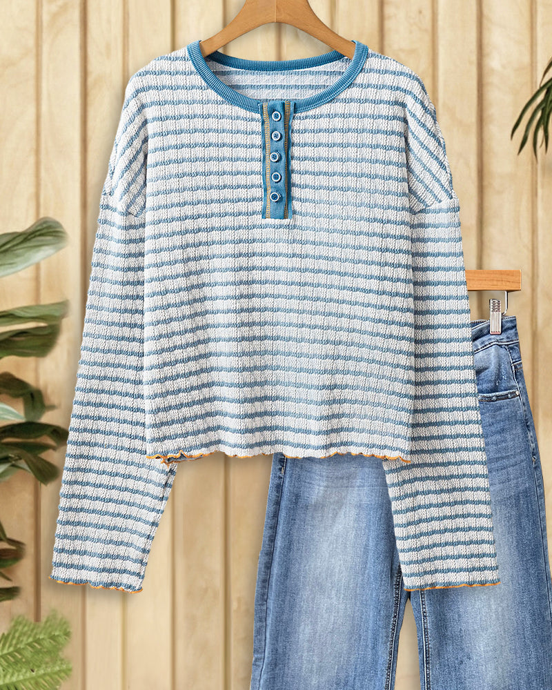 Striped Textured Classic Drop Shoulder Blouse