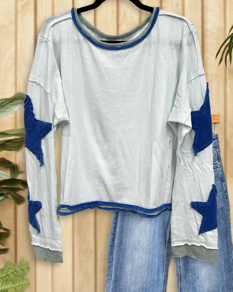 Patchwork Star Applique On-trend Drop Shoulder Sweatshirt