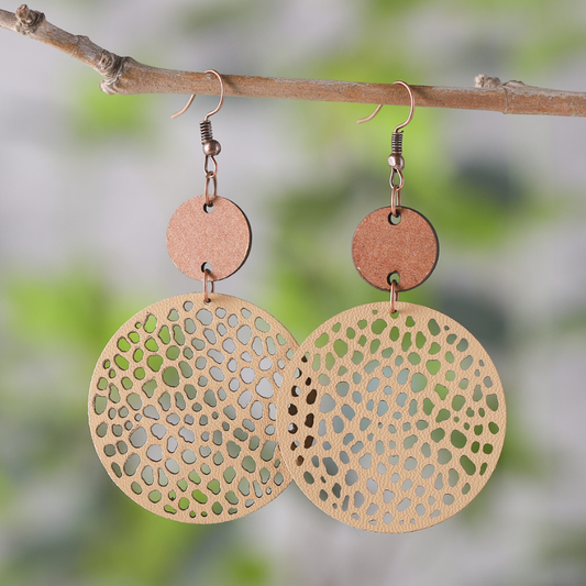 Round Wooden Cutout Pendant On-trend Earrings