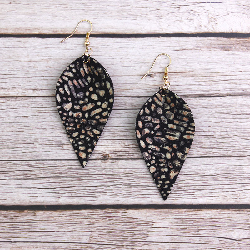 PU Leopard Wild Leaf Earrings