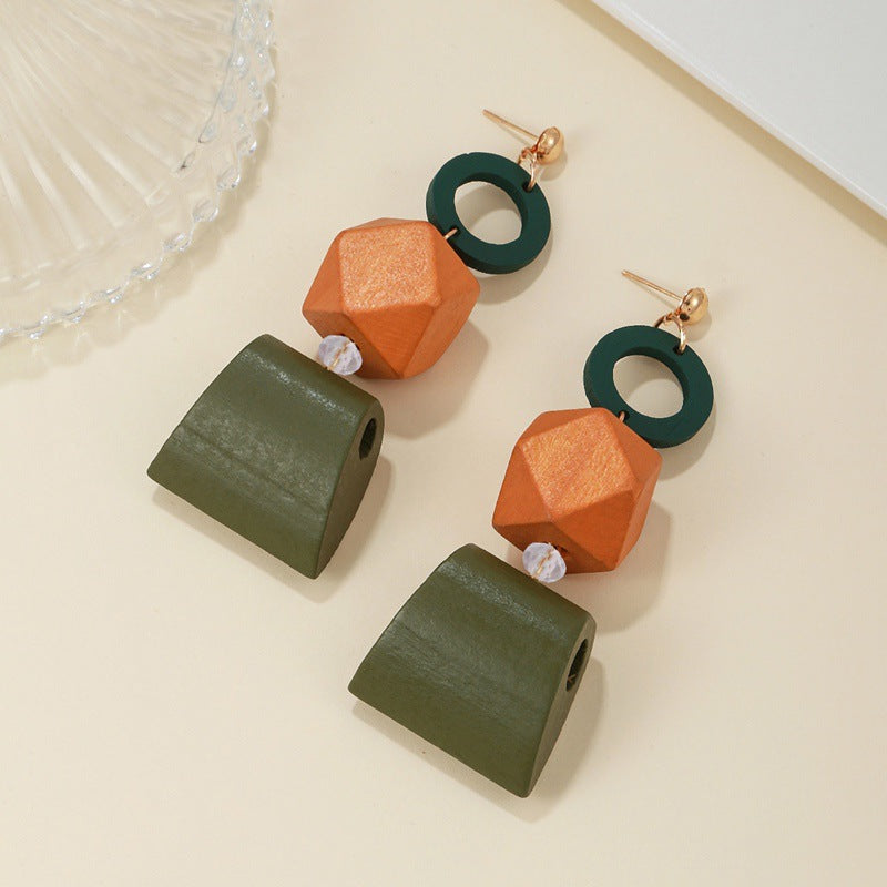 Color Block Geometric Wooden Pendant Ethnic Earrings