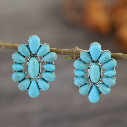 Turquoise Decor Retro Flower-shaped Earrings