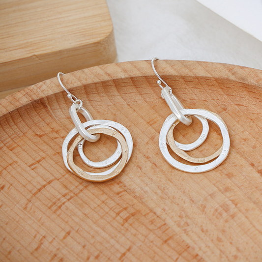 Color Block Three-layer Round Pendant Versatile Earrings