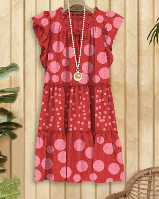 Vintage Polka Dot Print Ruffle Midi Dress