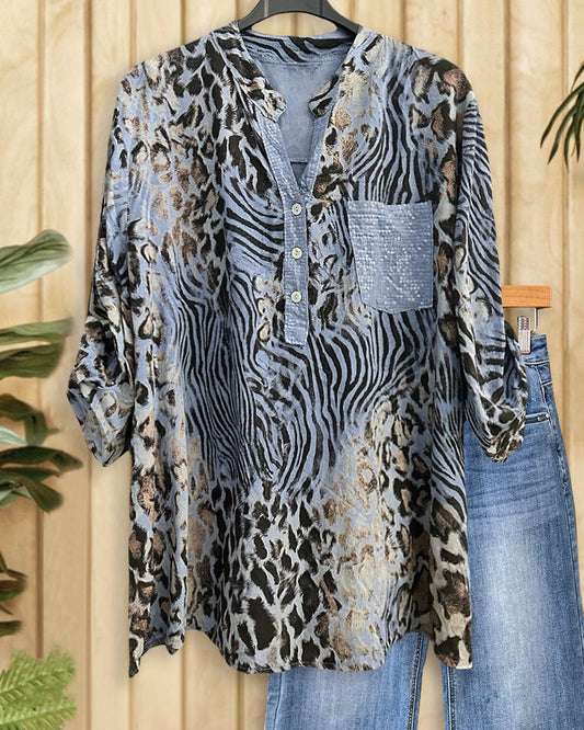Leopard Print Wild Decor V Neck Shirt