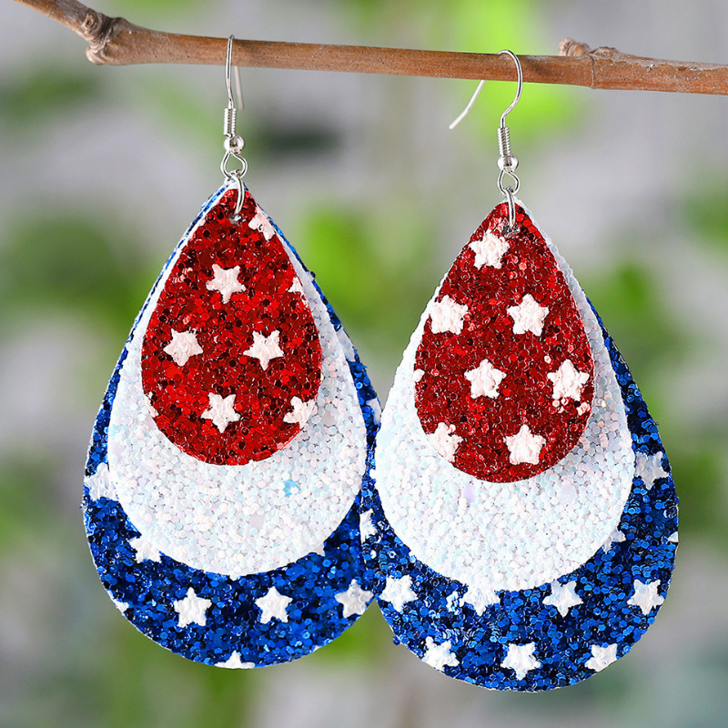 National Flag Three-layer Drop-shaped Pendant Pretty PU Earrings