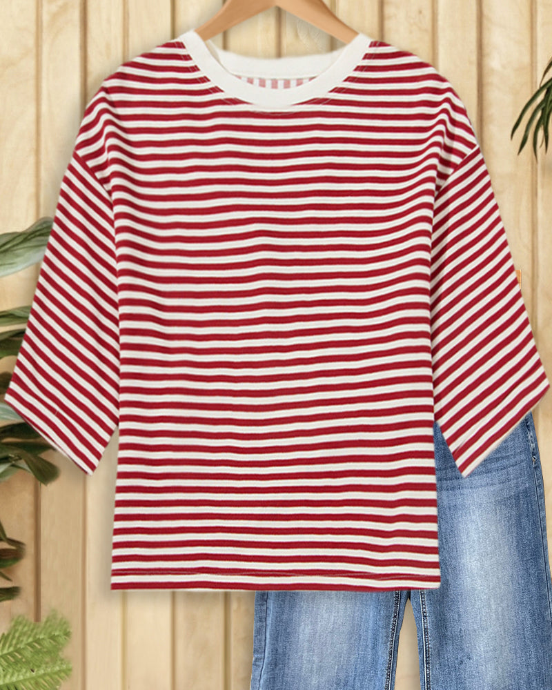 Striped Round Neck Stylish Tie Back T-Shirt