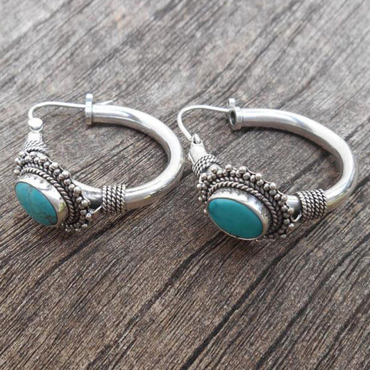 Retro Folk Style Round Peacock Blue Earrings