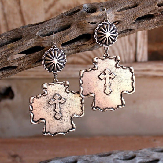 Pumpkin Flower Double Cross Alloy Earrings