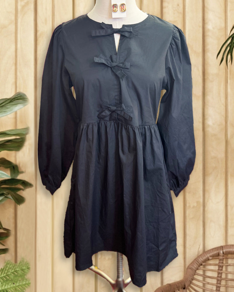 Solid Color Sweet Lace-Up Babydoll Mini Dress