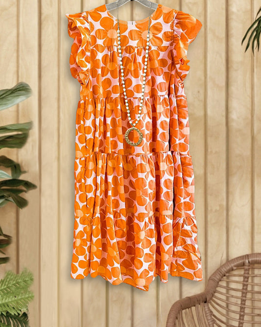 Floral Print Ruffled Pleated Dress