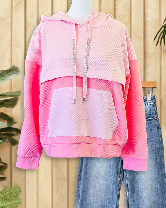 Color Block Patchwork Sporty Textured Hooded Top