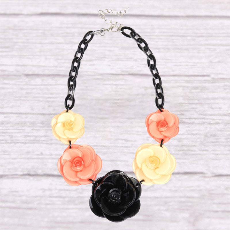 Romantic Color Block Flower Chain Necklace