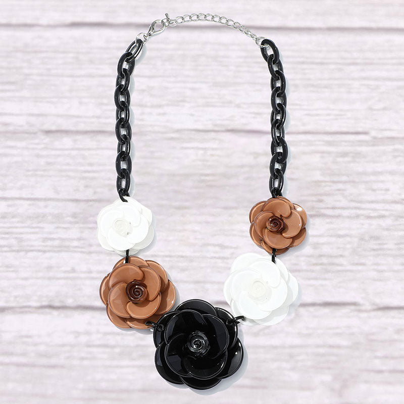 Romantic Color Block Flower Chain Necklace