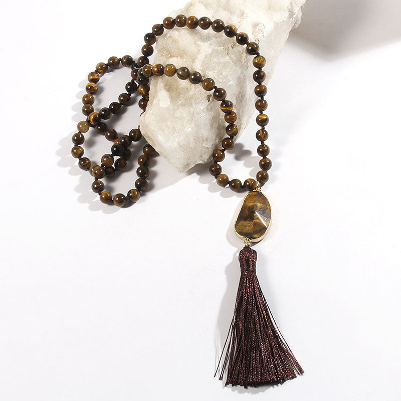 Gemstone Pendant Pretty Tassel Beaded Necklace