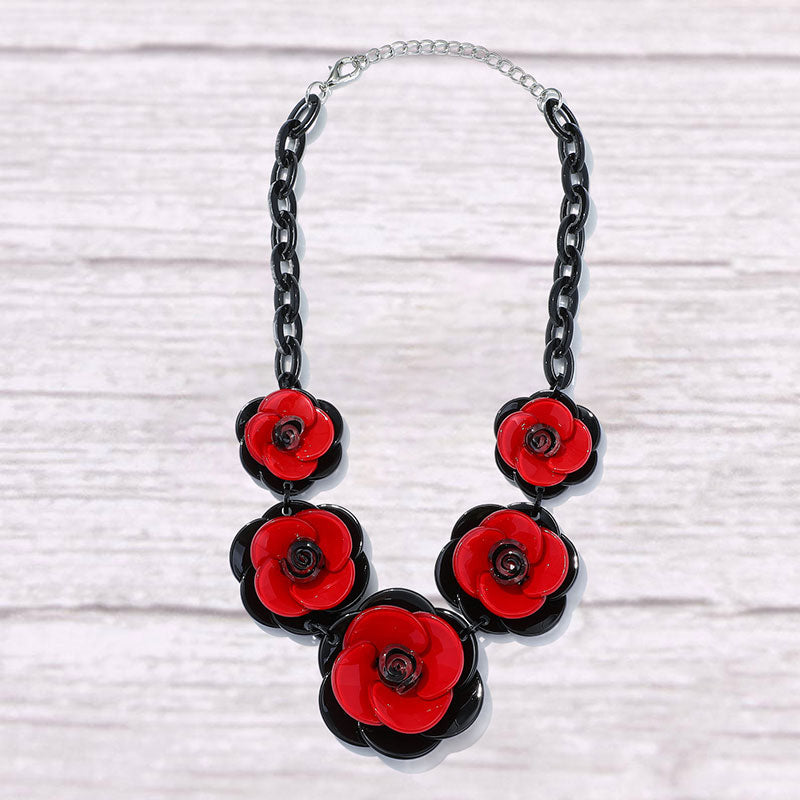 Romantic Color Block Flower Chain Necklace