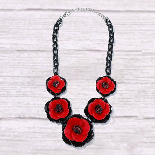 Romantic Color Block Flower Chain Necklace