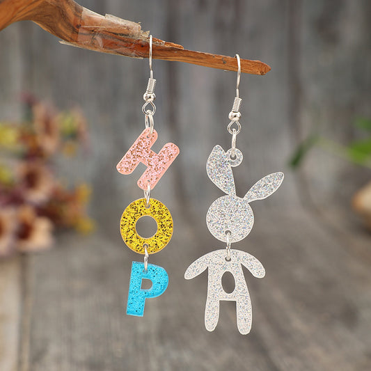 Rabbit & Letter Festive Asymmetric Earrings