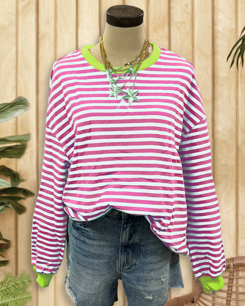 Patchwork Striped On-trend Round Neck Sweatshirt