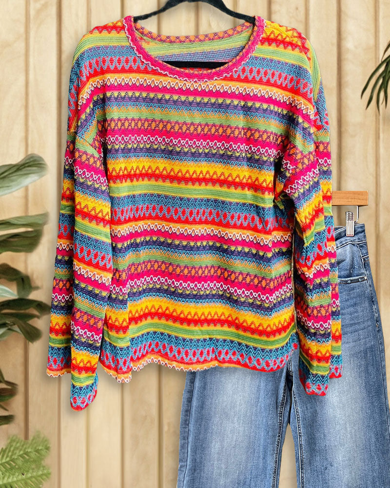 Rainbow Chevron Oversized Drop Shoulder Sweater