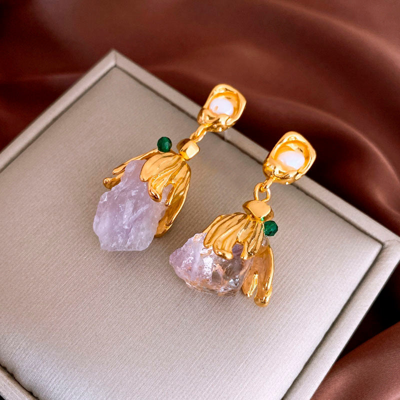 Flower Crystal Pendant Rocking Earrings