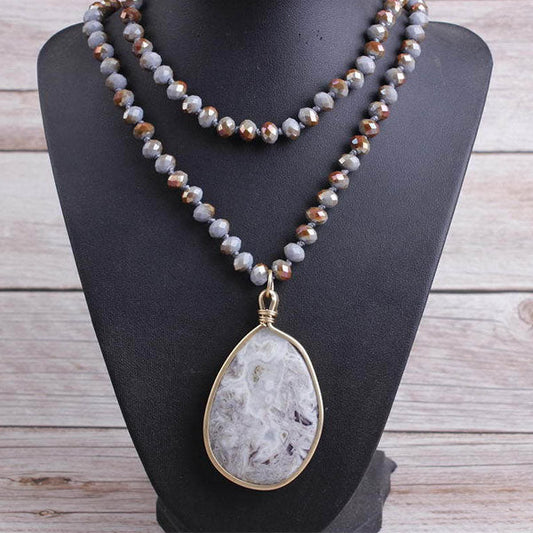 Pebble-shaped Pendant Retro Agate Necklace