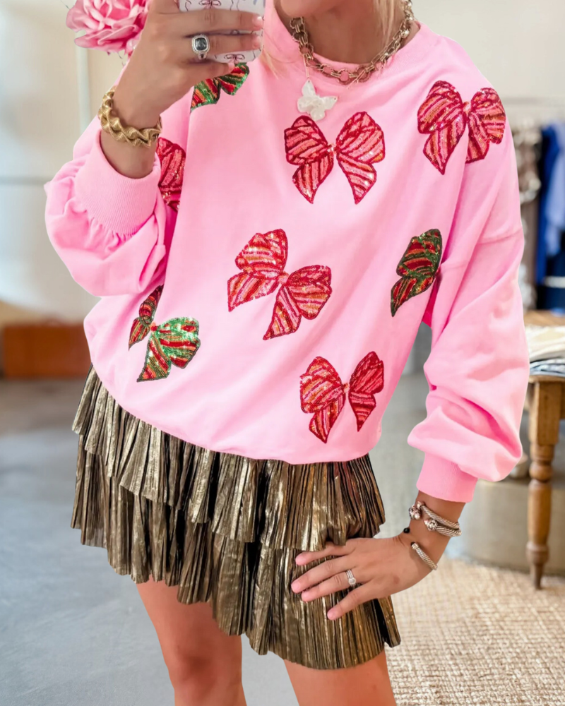 Christmas Bow Sequined Sweatshirt