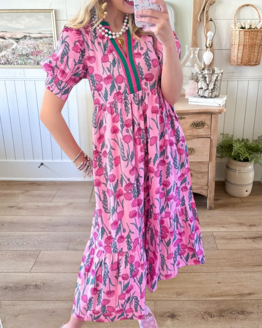 Elegant Holiday Print Swing Dress