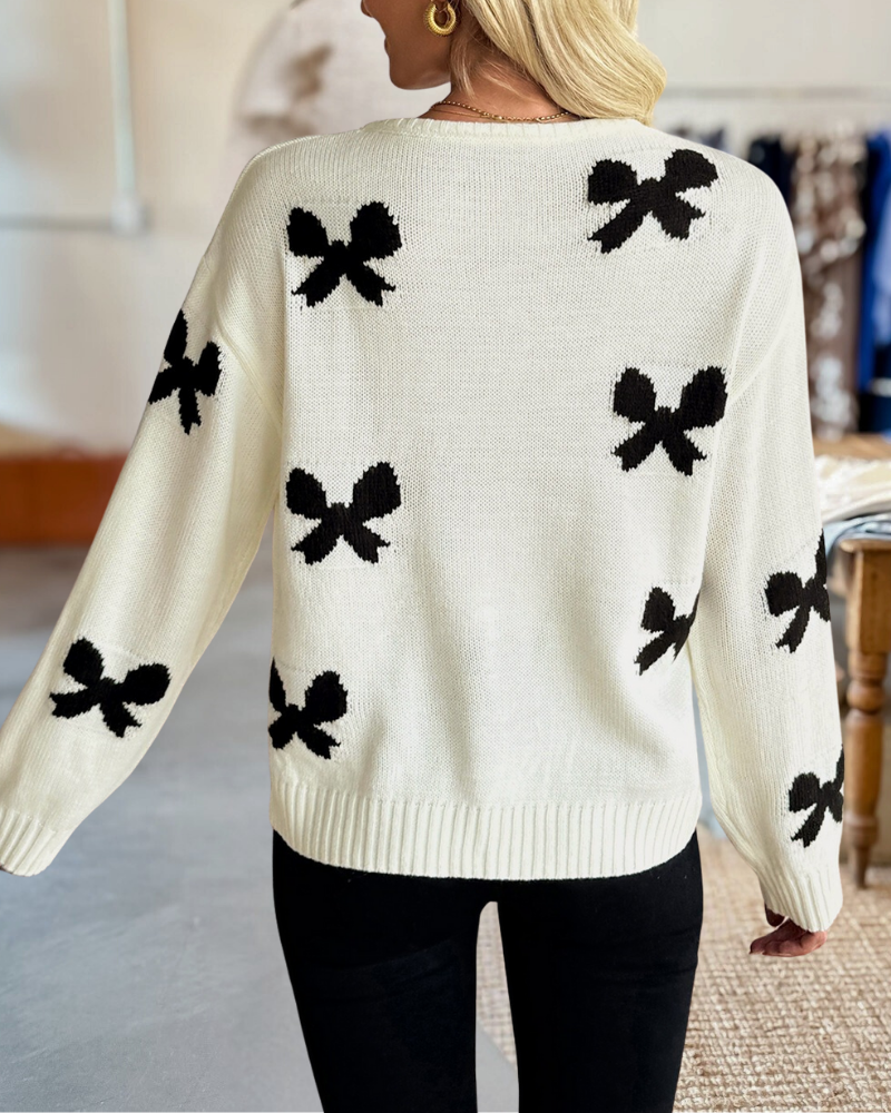 Bow Print Tie-Front Cardigan