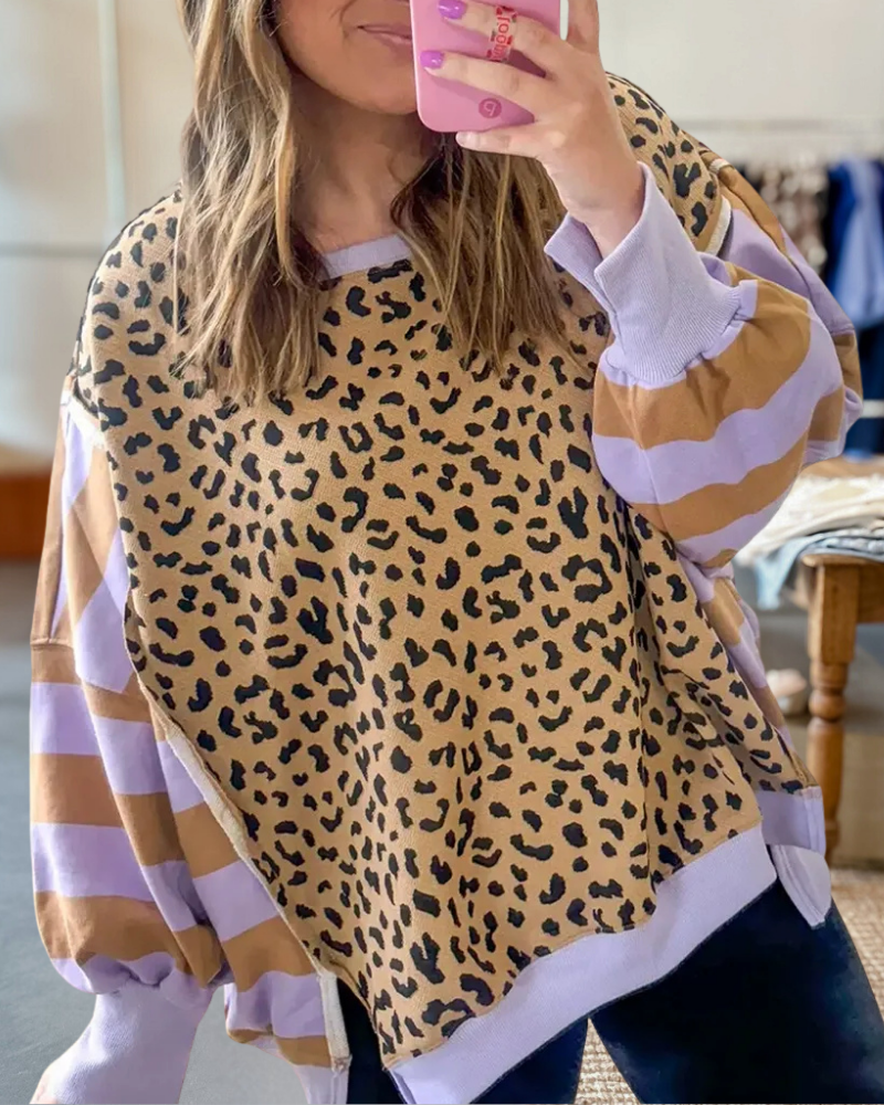 Leopard and Stripe Mixed Top