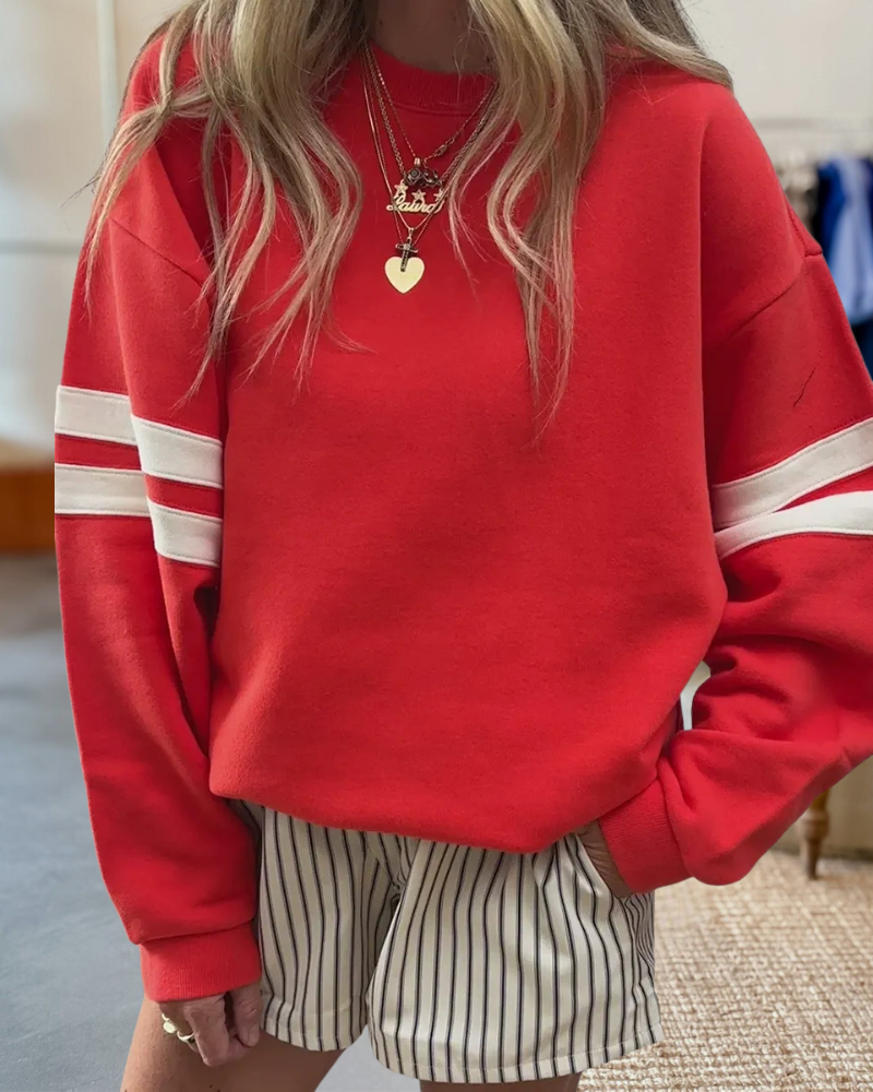 Stripe Round Neck Long Sleeve Sweatshirt