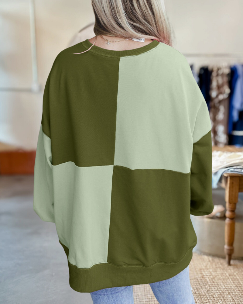 Buttons Checker Stitching Buckle Pullover