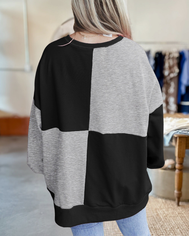 Buttons Checker Stitching Buckle Pullover