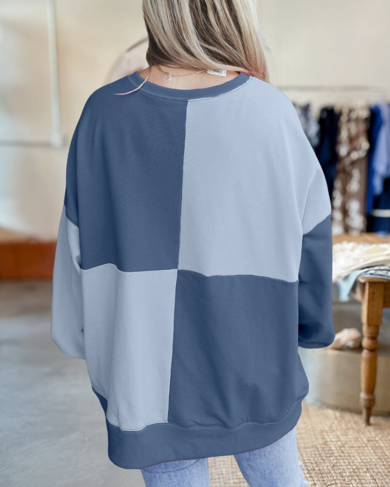 Buttons Checker Stitching Buckle Pullover