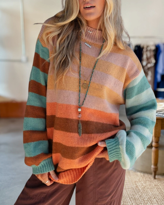 Orange Stripe Color Block Sweater