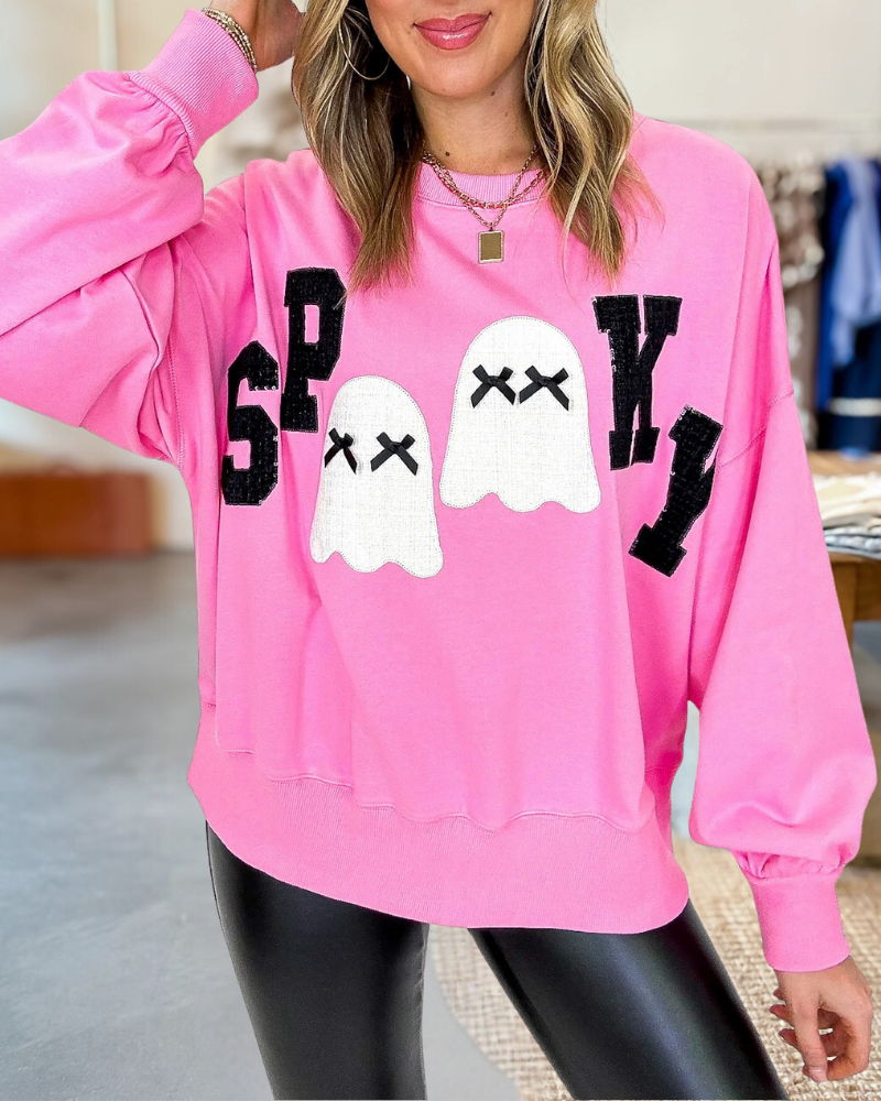 Long Sleeve SPOOKY Applique Sweatshirt Top