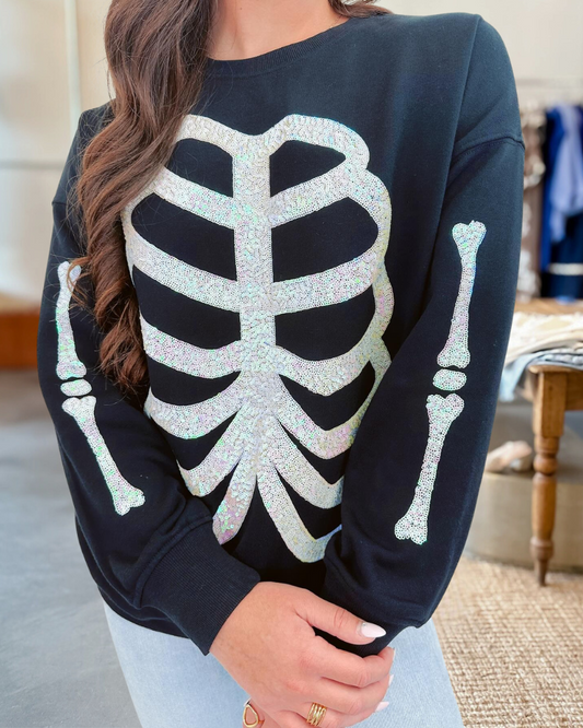 Sequin Skeleton Halloween Sweatshirt