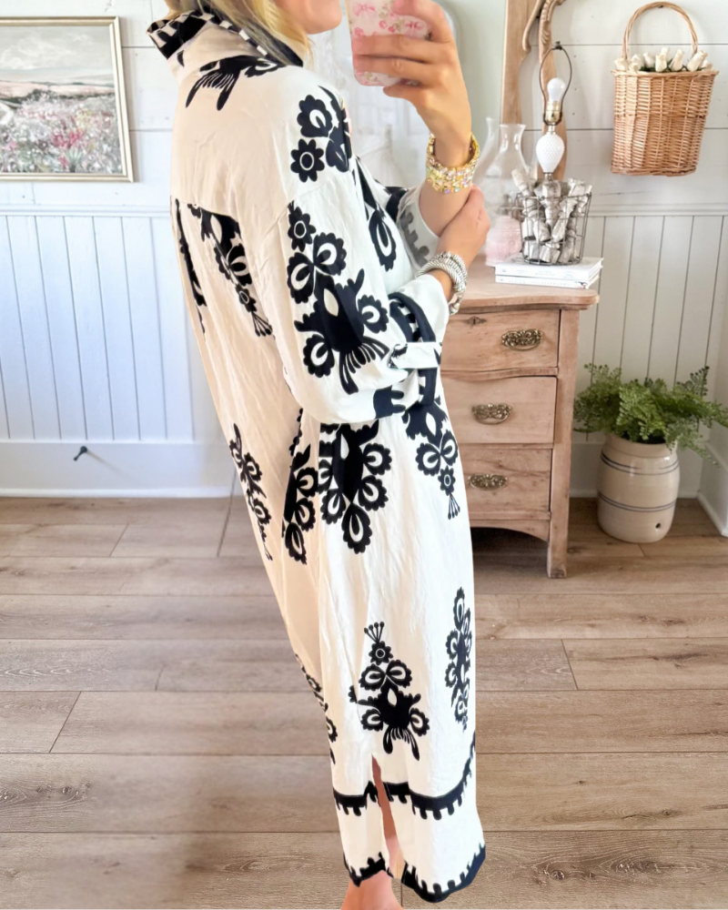 Cream Black Printed Floaty Maxi Dress