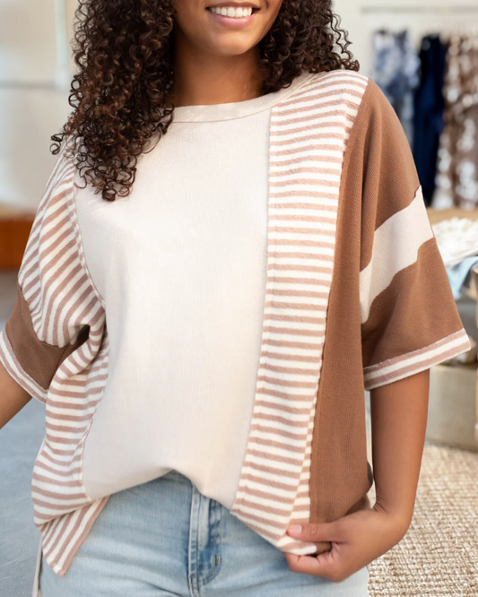 Hadley Tan Mixed Pattern Top