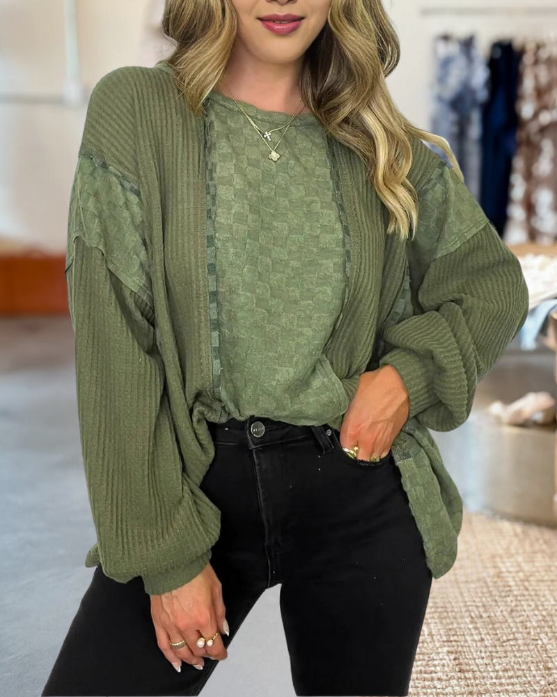 Brushed Checkered Waffle Knit Top