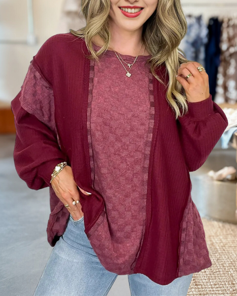 Brushed Checkered Waffle Knit Top