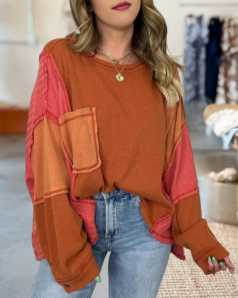 Cut and Sew Contrast Pocket Top