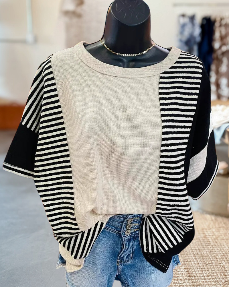 Waffle Colorblock Striped T-Shirt