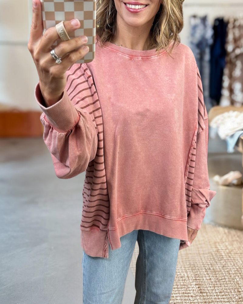 Striped Mineral Washed Pullover