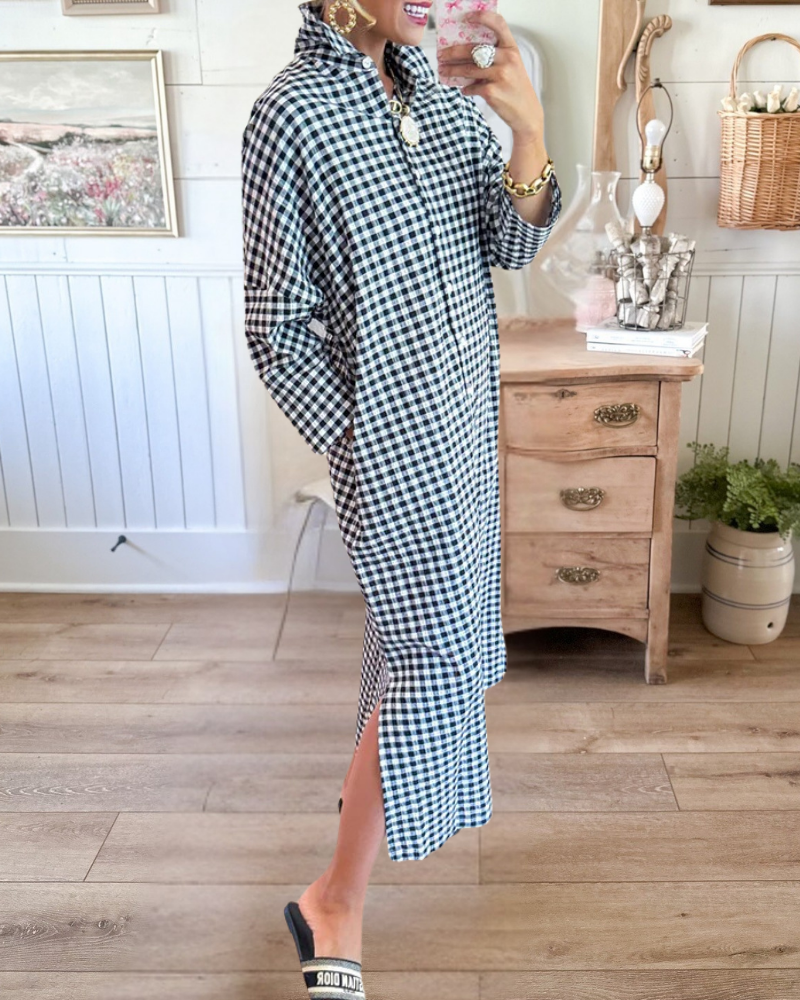 Gingham Button Down Maxi Shirt Dress