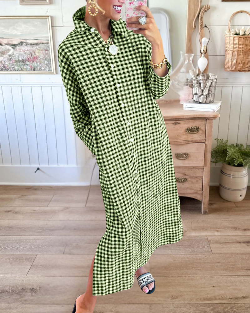 Gingham Button Down Maxi Shirt Dress