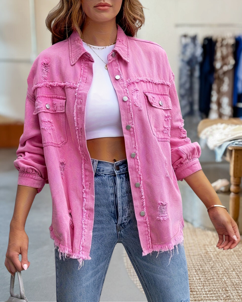 Raw Edges Denim Ripped Jacket