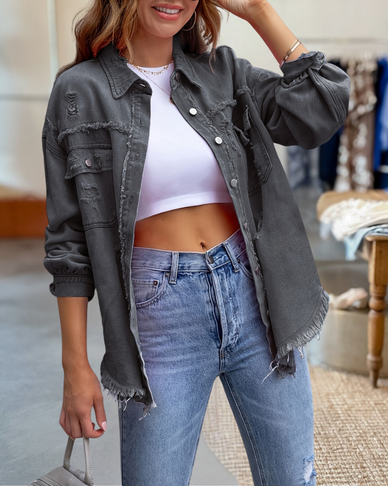 Raw Edges Denim Ripped Jacket