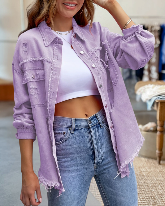 Raw Edges Denim Ripped Jacket