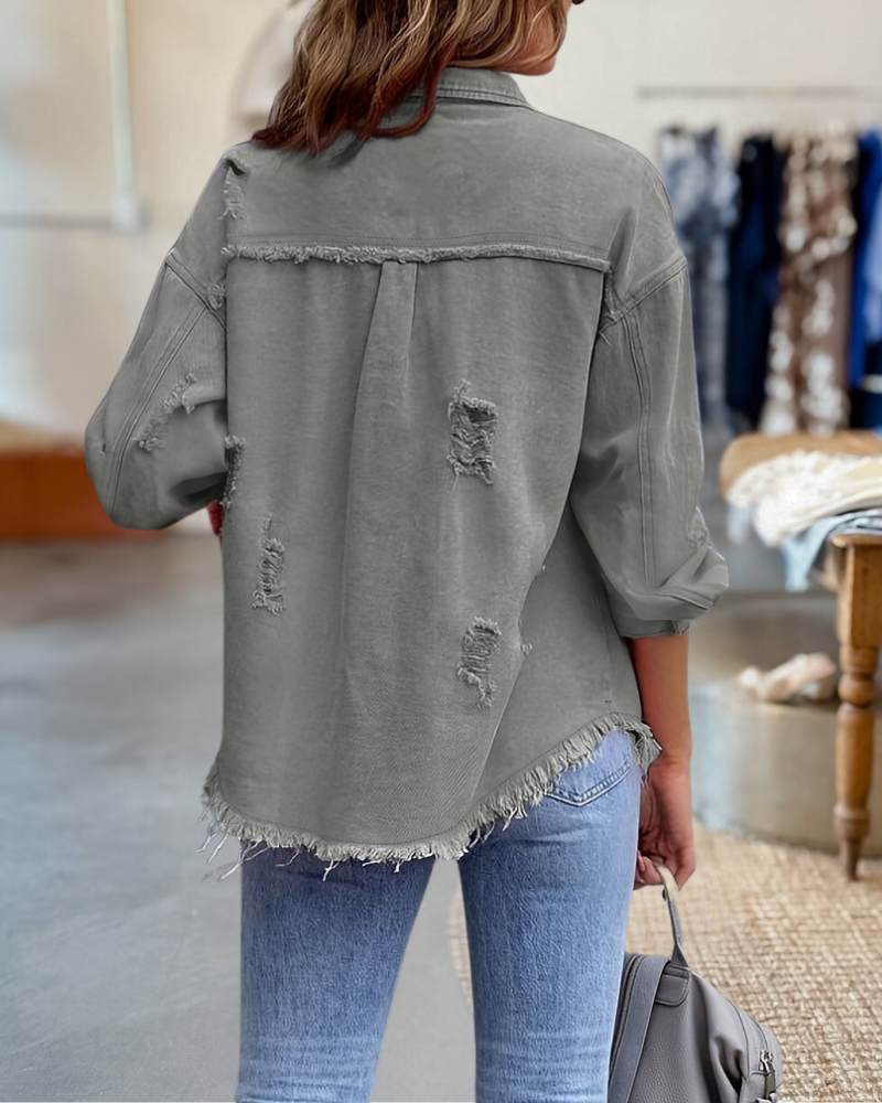 Raw Edges Denim Ripped Jacket